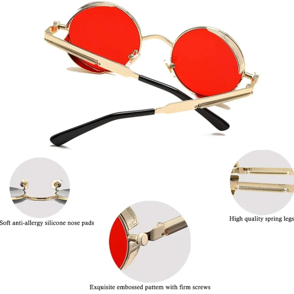 UV 400 Round Steampunk Sunglasses for Women Men - Picture 3 of 6
